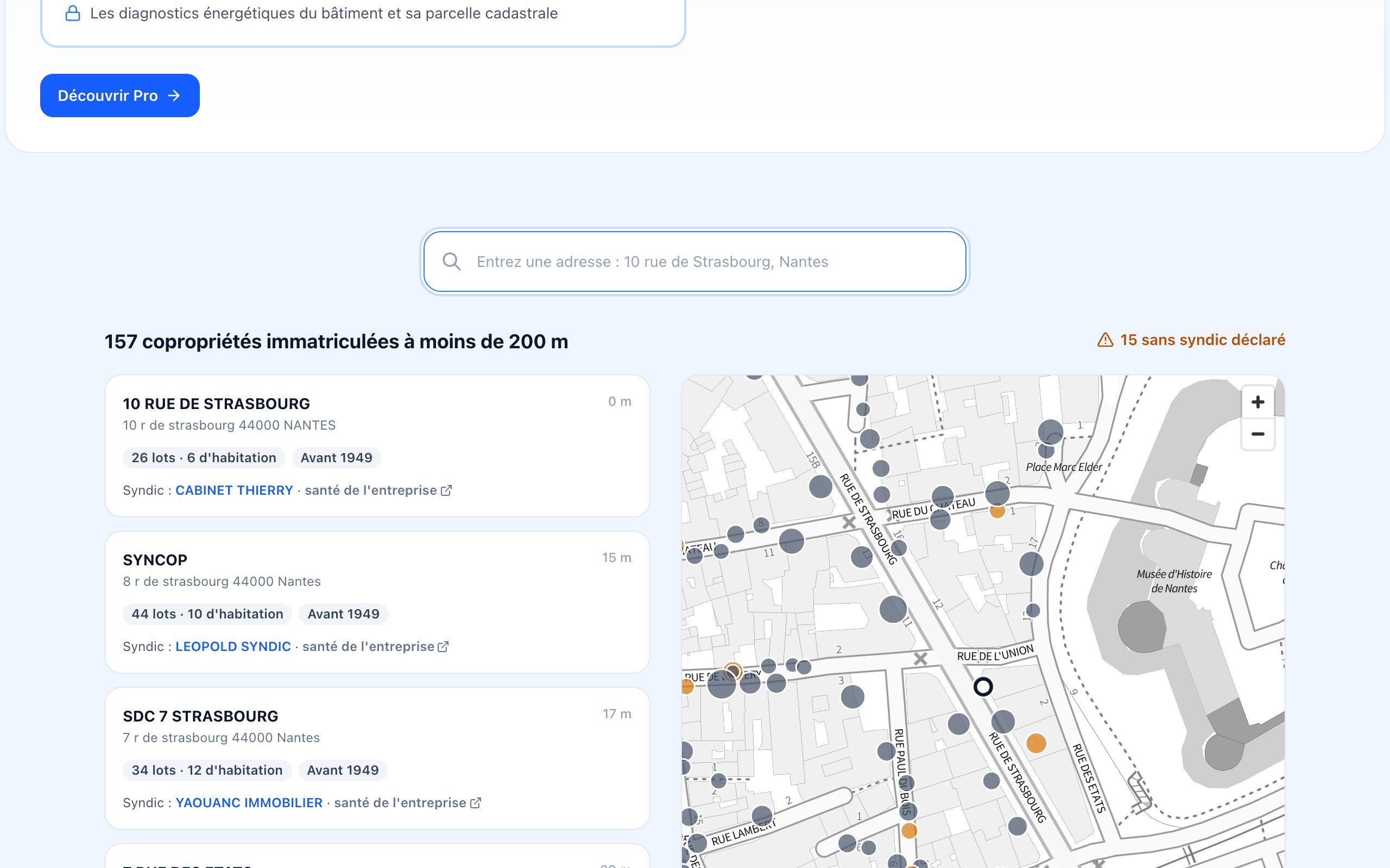 Carte des copropriétés immatriculées d'un quartier